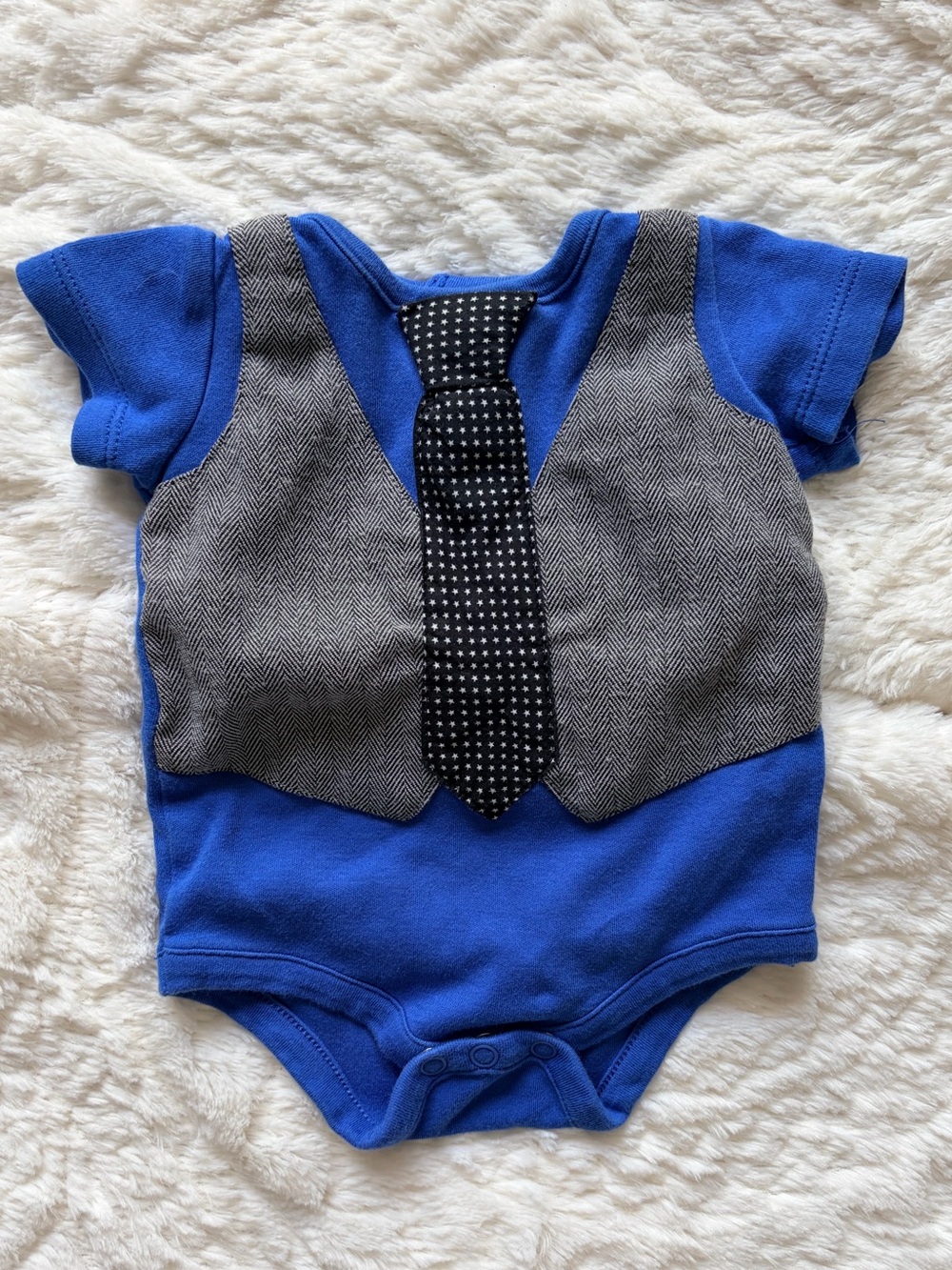 Blue Baby Bodysuit with Faux Vest and Tie